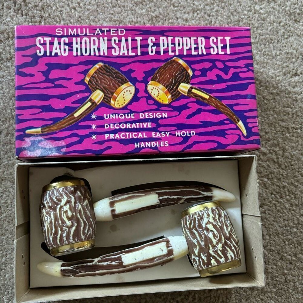 Simulated Stag Horn Salt & Pepper Set *Nice*